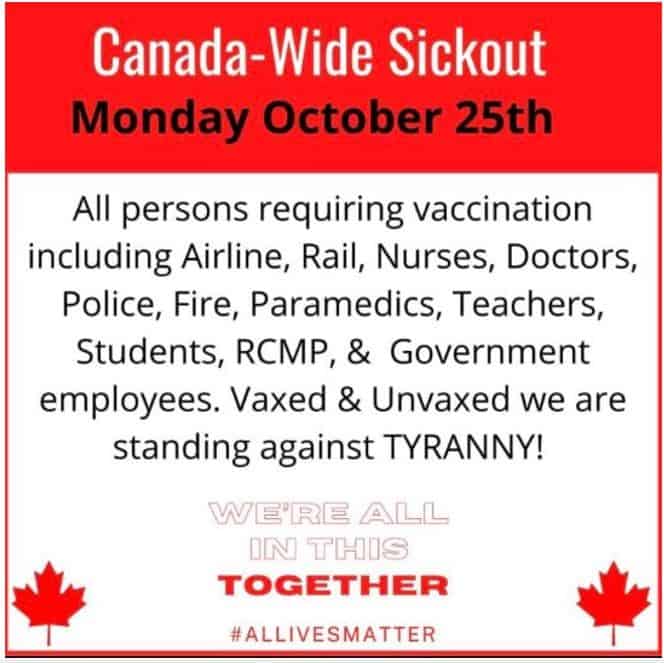 Canada wide walk out Oct 25 2021